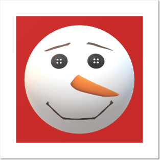 Happy Snowman Face (Red Background) Posters and Art